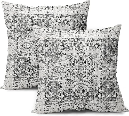 Aportt Fundas de almohada decorativas estilo boho gris y negro 20x20 pulgadas - Juego de 2 fundas étnicas bohemias para alfombras, fundas de