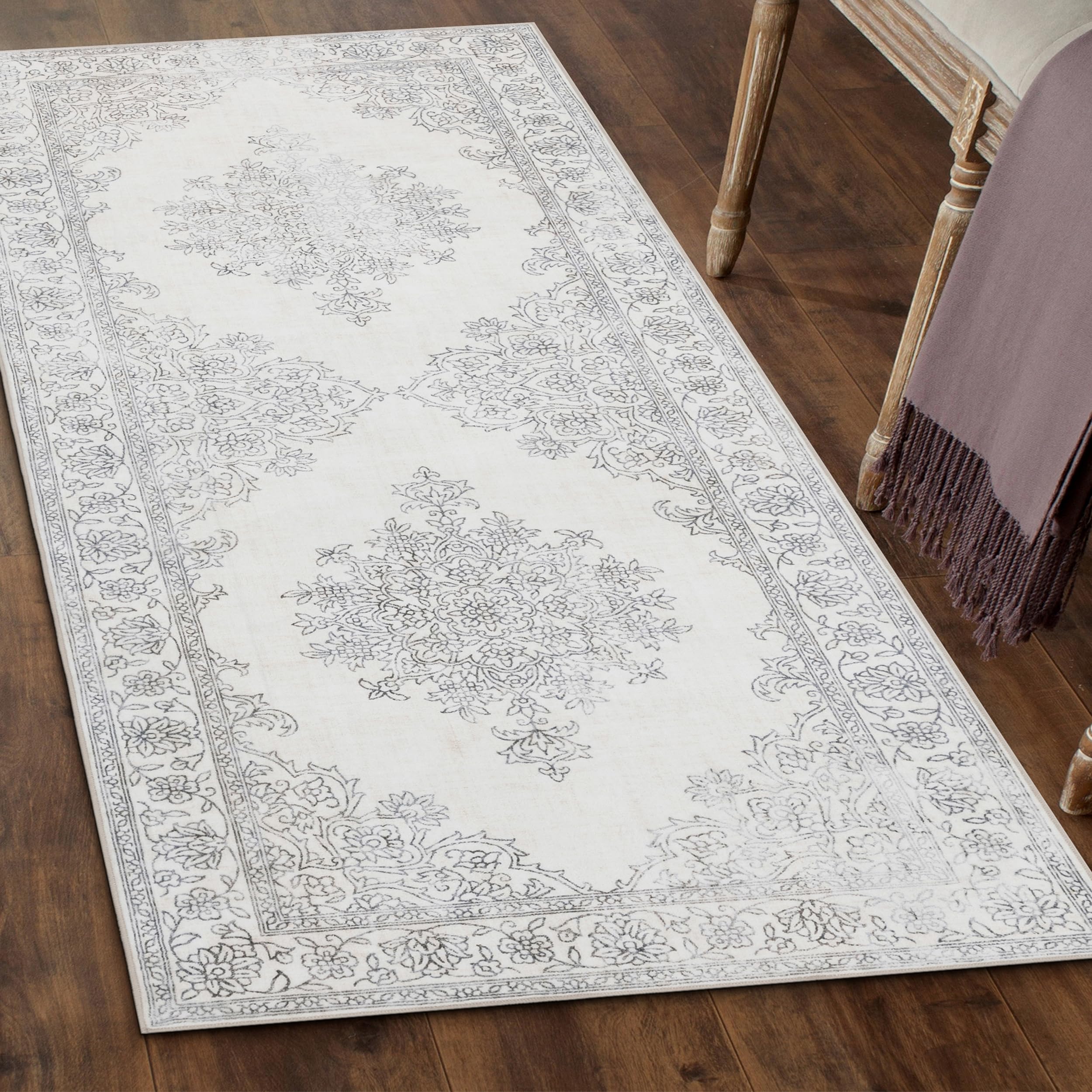 ReaLife Rugs Machine Washable Area Rug Runner - Living Room Bedroom Bathroom Kitchen Entryway Office - Padded Low Pile Stain Resistant Premium - Boho