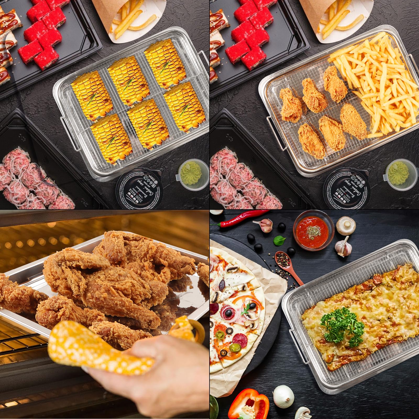 Stainless Steel Air Fryer Basket & Tray for Oven, 12.8" x 9.8", Rectangular, Silver — Amazon image 7
