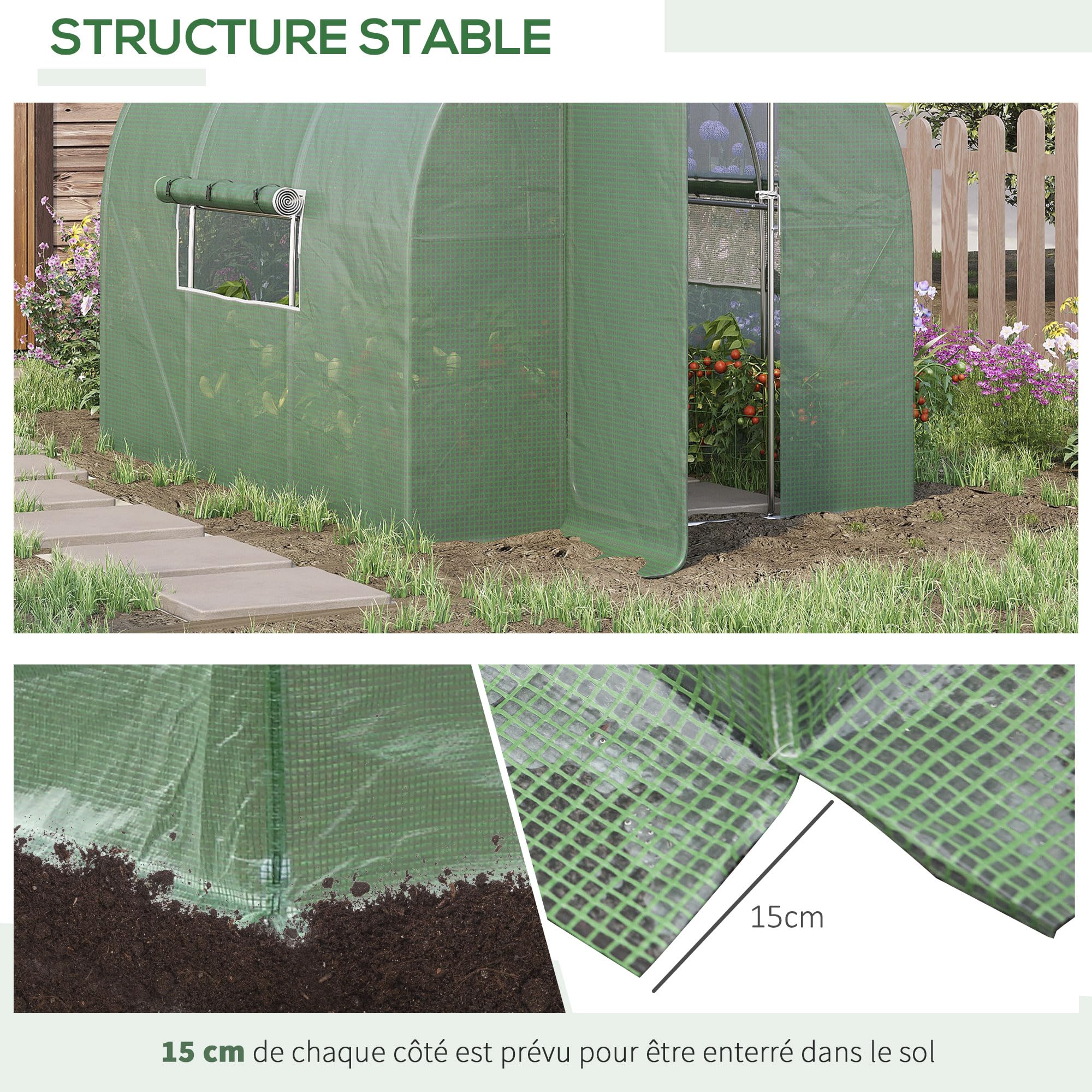 Outsunny Tuinkas tunnel 3 x 2 x 2 m 6 m² met scharnierende deur PE zeil