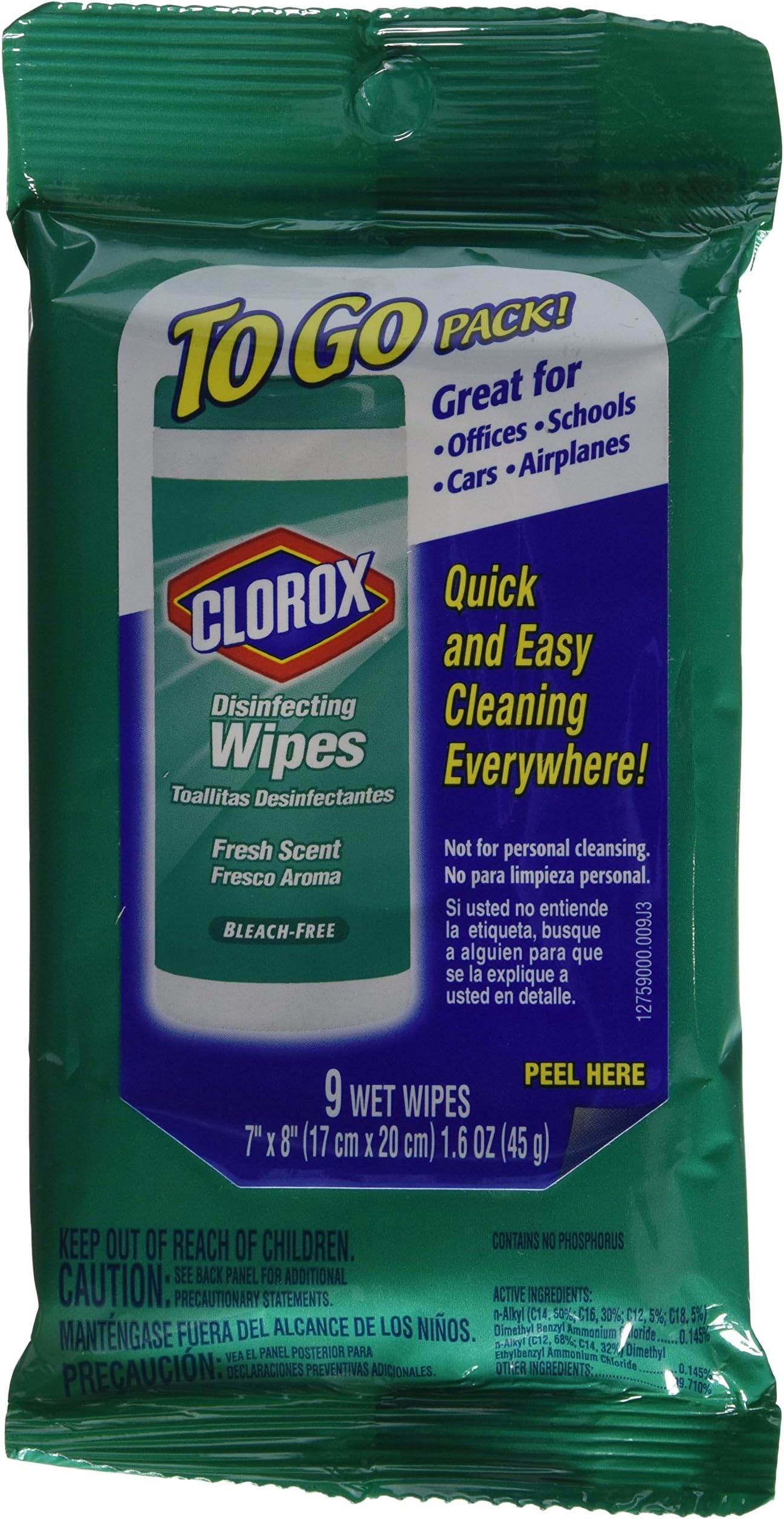 Clorox Disinfecting Wipes, Fresh Scent, to Go Pack!, 9 ct