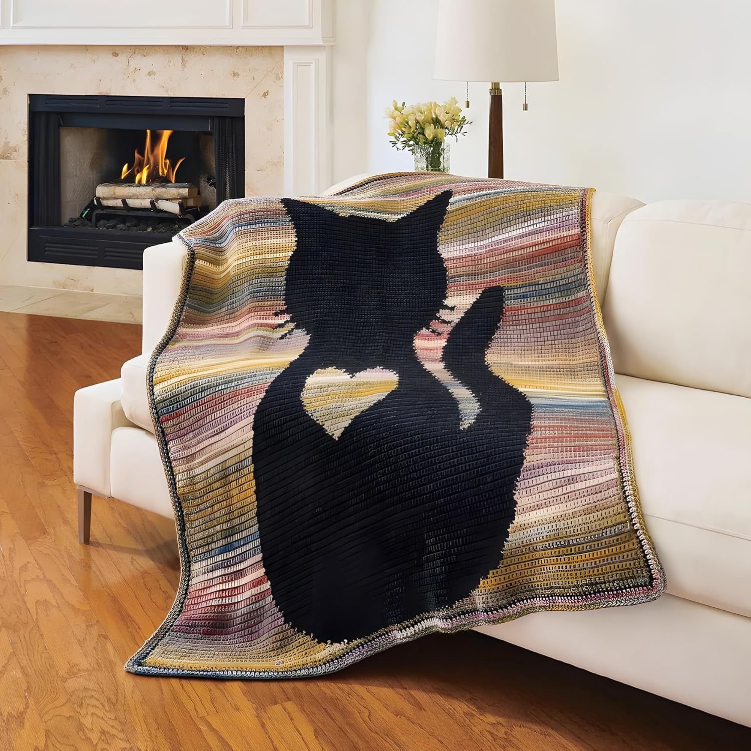 Mary Maxim Purrfect Heart Crochet Blanket Kit, 49" x 41" Cat Throw Blanket Includes 4 Medium Worsted Weight Yarn and Pattern, Intermittent Crochet Kit for Adults