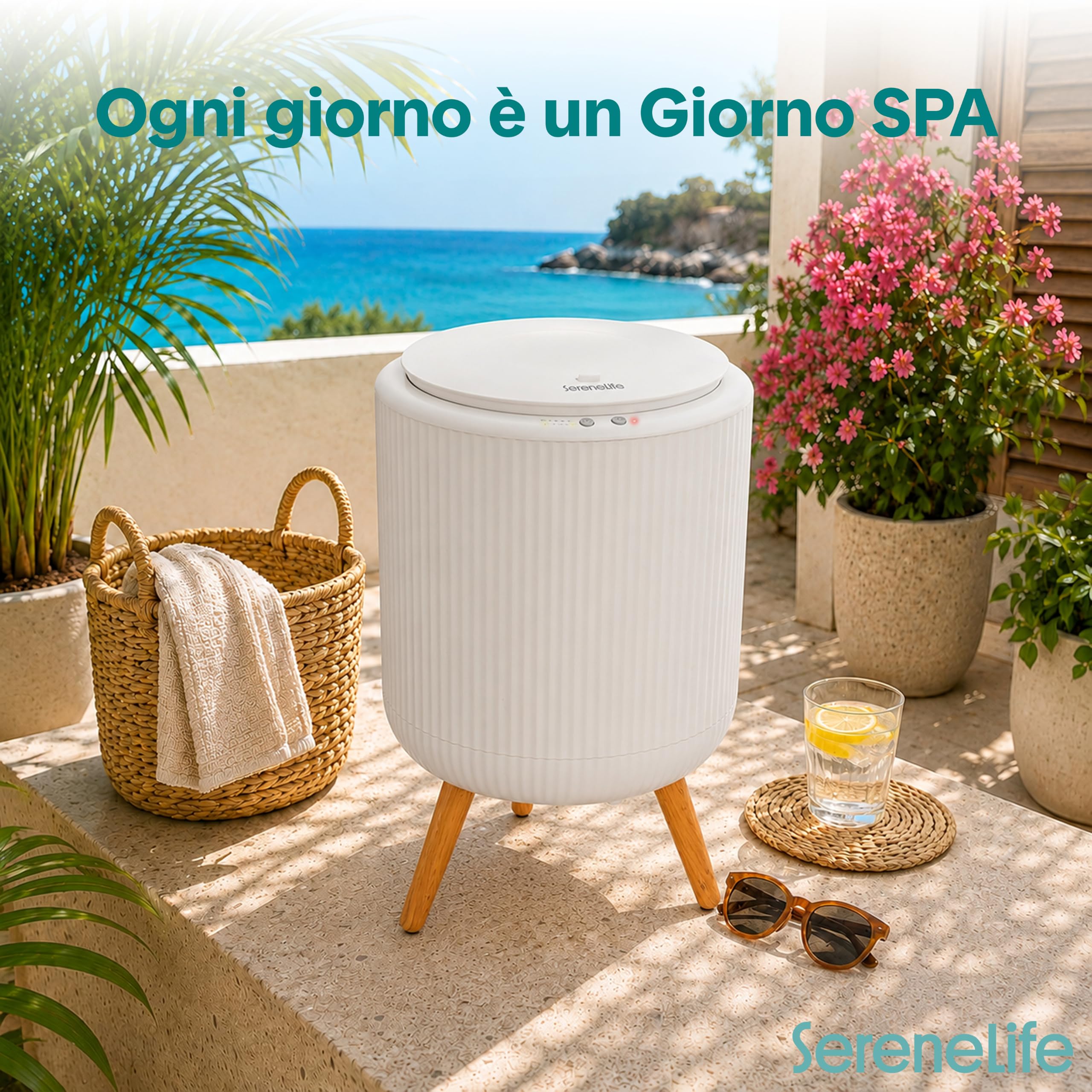 SereneLife Scaldasalviette Elettrico Bagno Autoportante, Scaldasalviette Elettrico 46 cm, Capacità 12 L, Timer Integrato, Dischi Aroma, LED, per Asciugamano, Accappatoio o Coperta, Grigio