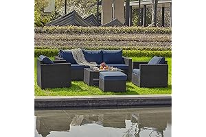 7-Piece Outdoor Patio Furniture Set: A Black/Blue PE Rattan Wicker Oasis