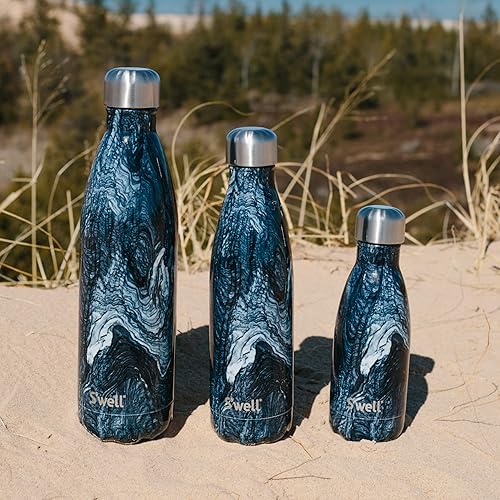 Miniatura 5 de S'well - Botella de agua de acero inoxidable, 9 onzas líquidas, suave al tacto, color mármol azurita, triple capa con aislamiento al vacío, bebidas