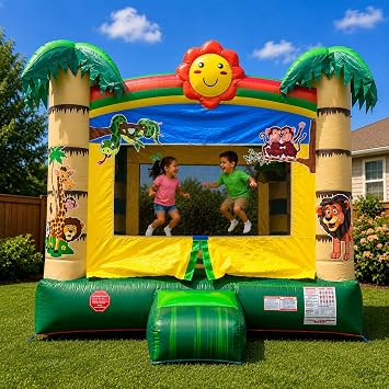 Pogo Bounce House Crossover Inflatable Jumper, No Blower, Tropical Jungle