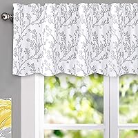 Vista 10 de DriftAway Cenefas opacas de 18 pulgadas gris y blanco para ventanas, dormitorio, sala de estar, bolsillo para cortinero, árbol de granja, rama