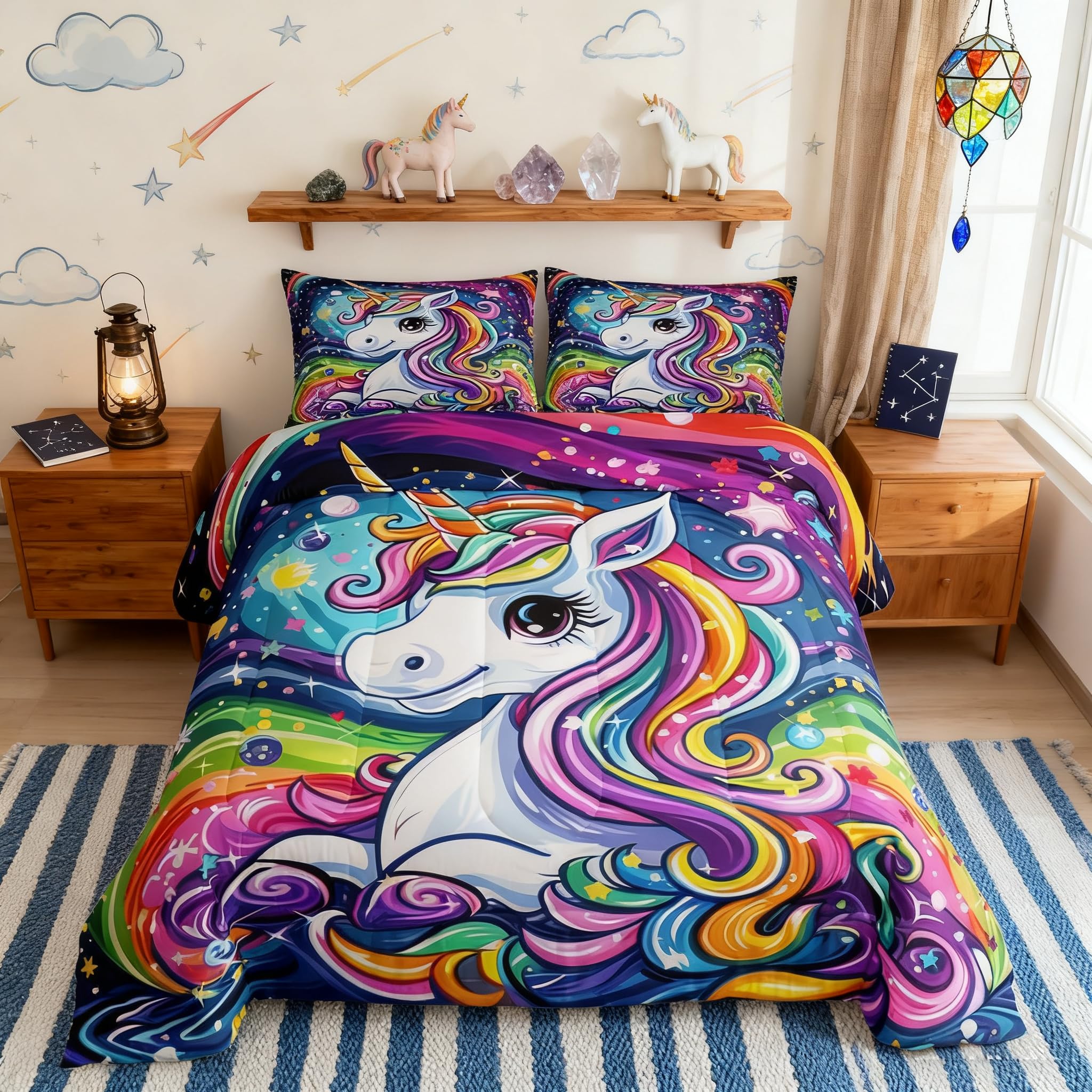 Juego de ropa de cama de unicornio reversible y lavable Castle Fairy