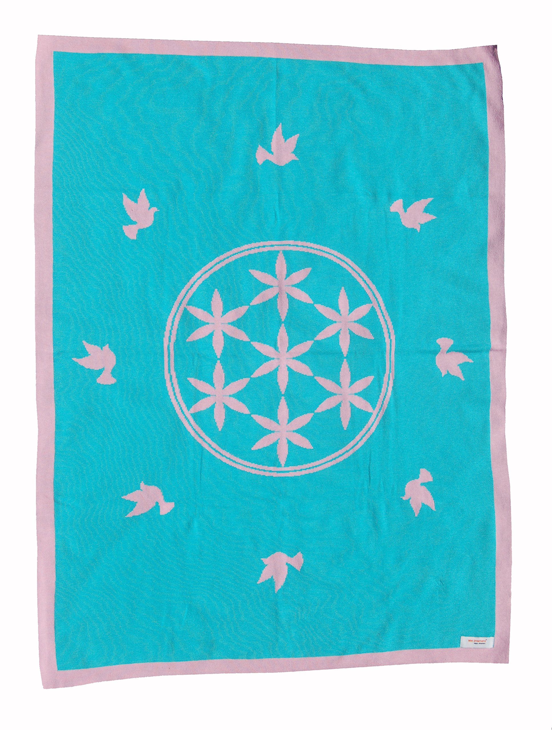 Newborn Baby Girl Gift -Cotton Baby Blanket for Stroller, Nursery -Knitted, Unique, Teal & Pink by Wee Dreamers