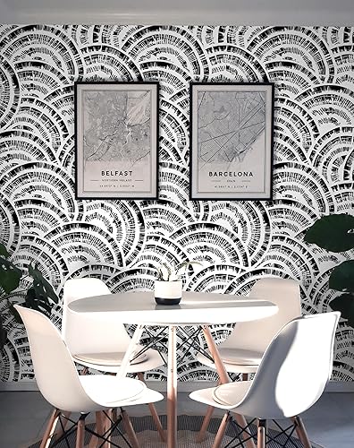 Miniatura 6 de Papel tapiz geométrico negro para despegar y pegar, papel tapiz blanco y negro, papel tapiz circular de 17.3 x 393.7 pulgadas, papel tapiz extraíble