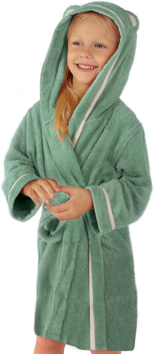 premium soft toddler bathrobe - rayon from bamboo toddler robe with hood - kids boys & girls robe