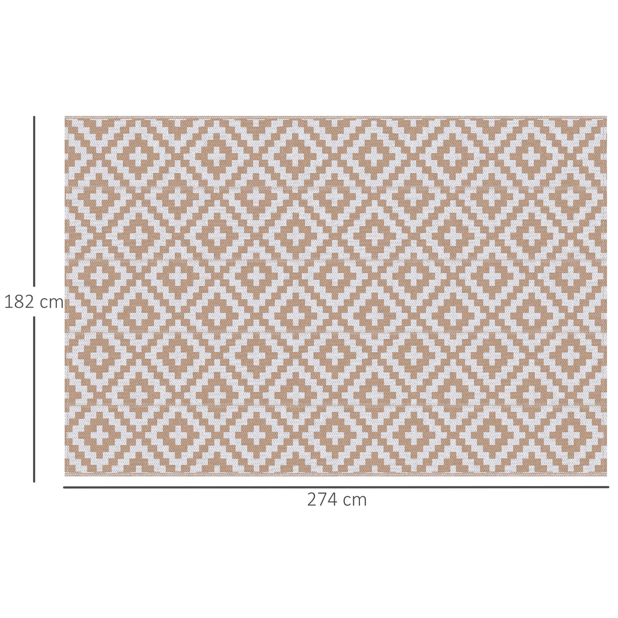 Outsunny Tapis extérieur Style Graphique - Tapis réversible 2 Motifs - dim. 2,74L x 1,82l m - PP Haute densité 310 g/m² Blanc Beige