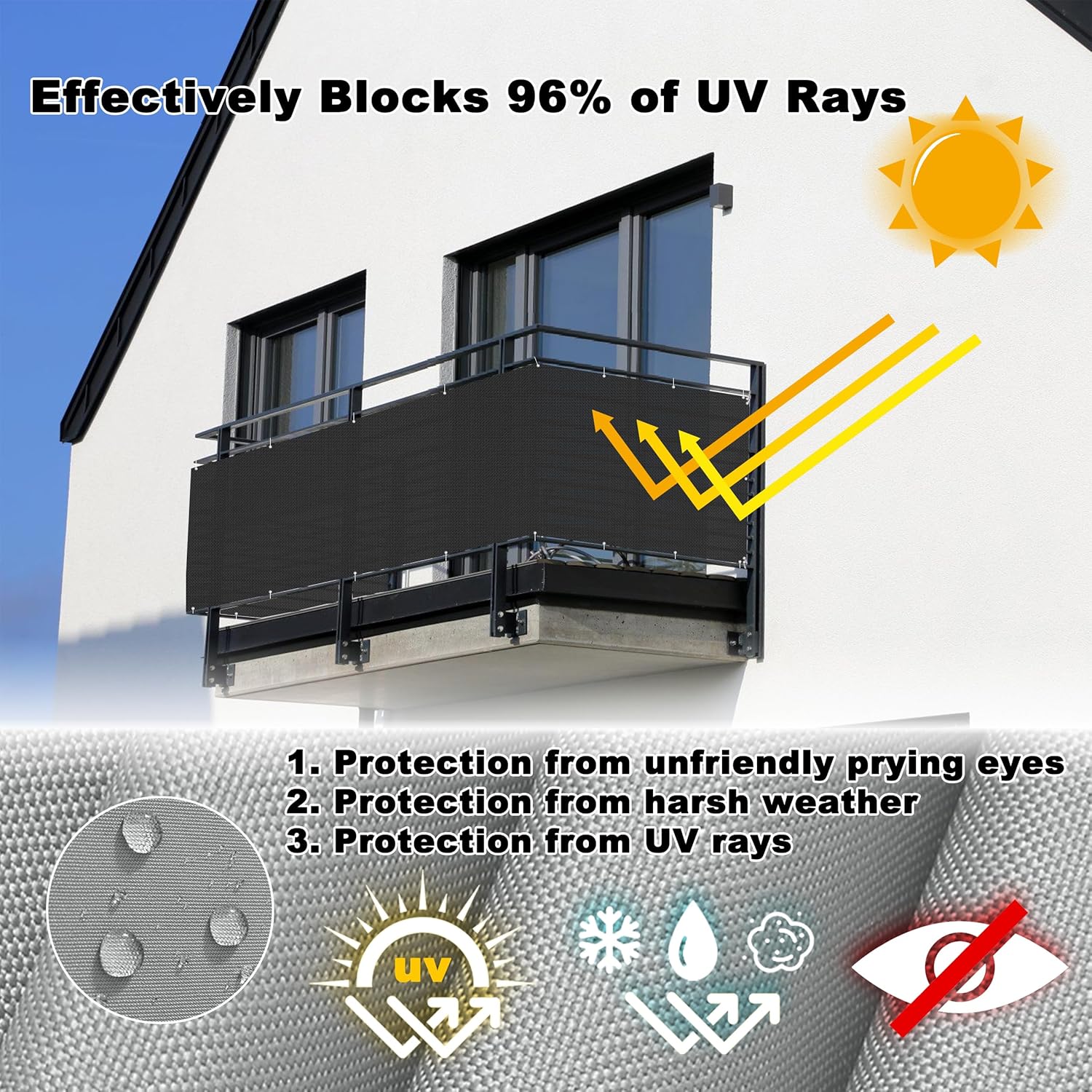 3' x 13.1' Fence Privacy Screen, UV-Protection Wind-Resistant Fencing for Yard Patio Decor Included Cable Ties Customized Size for Porch Deck Backyard Patio Garden, Black