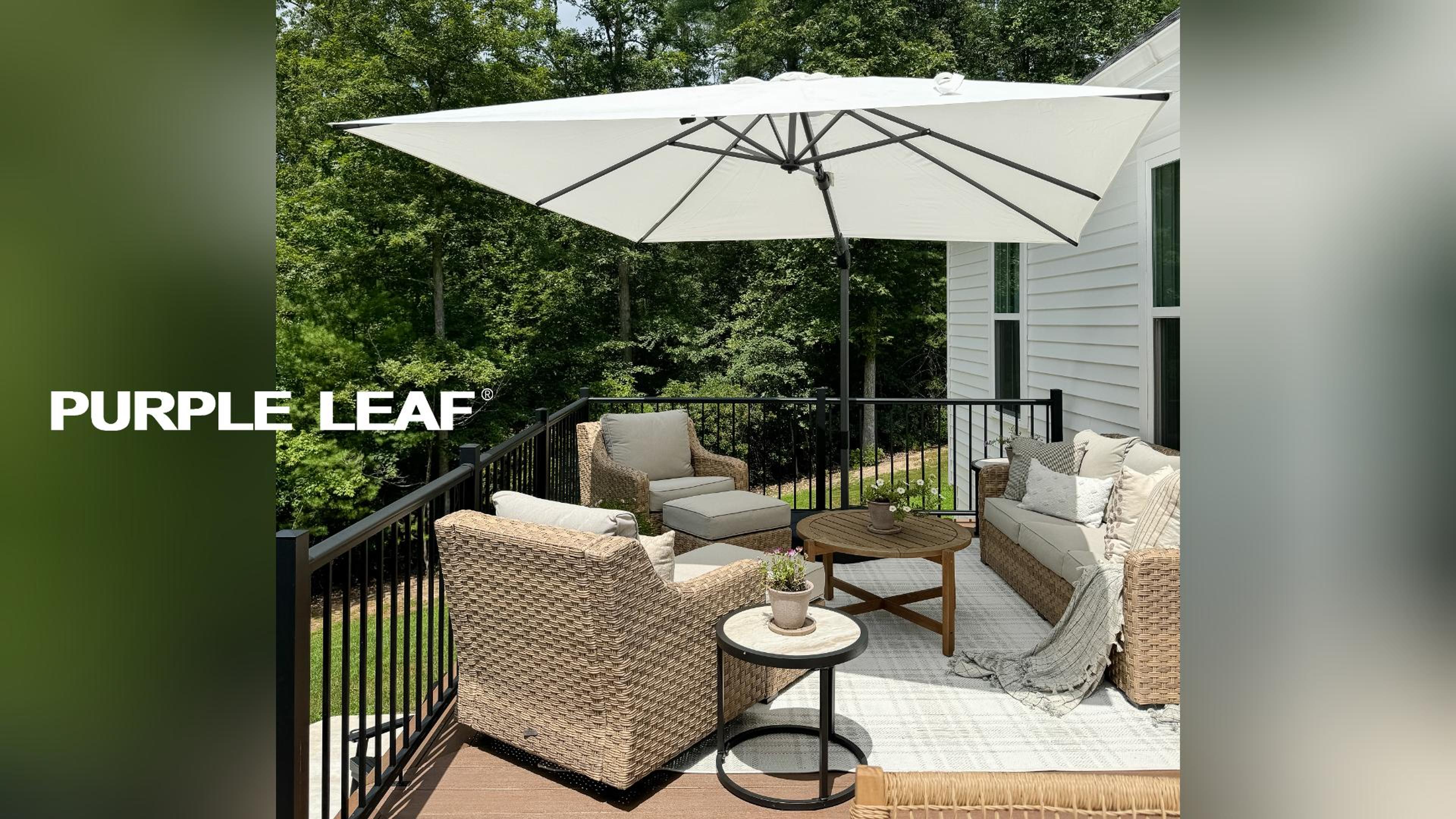 PURPLE LEAF Sonnenschirm 360x270cm Rechteckig - Kurbelschirm Mit 360° Drehung & Neigefunktion