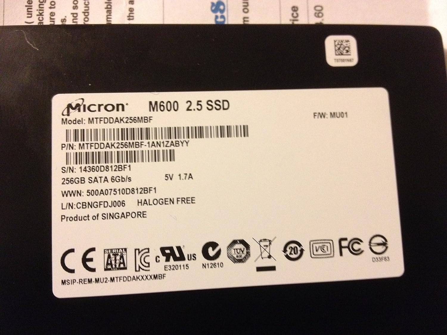 Crucial Technology MTFDDAT256MBF-1AN12ABYY Micron M600 256gb Msata Ssd