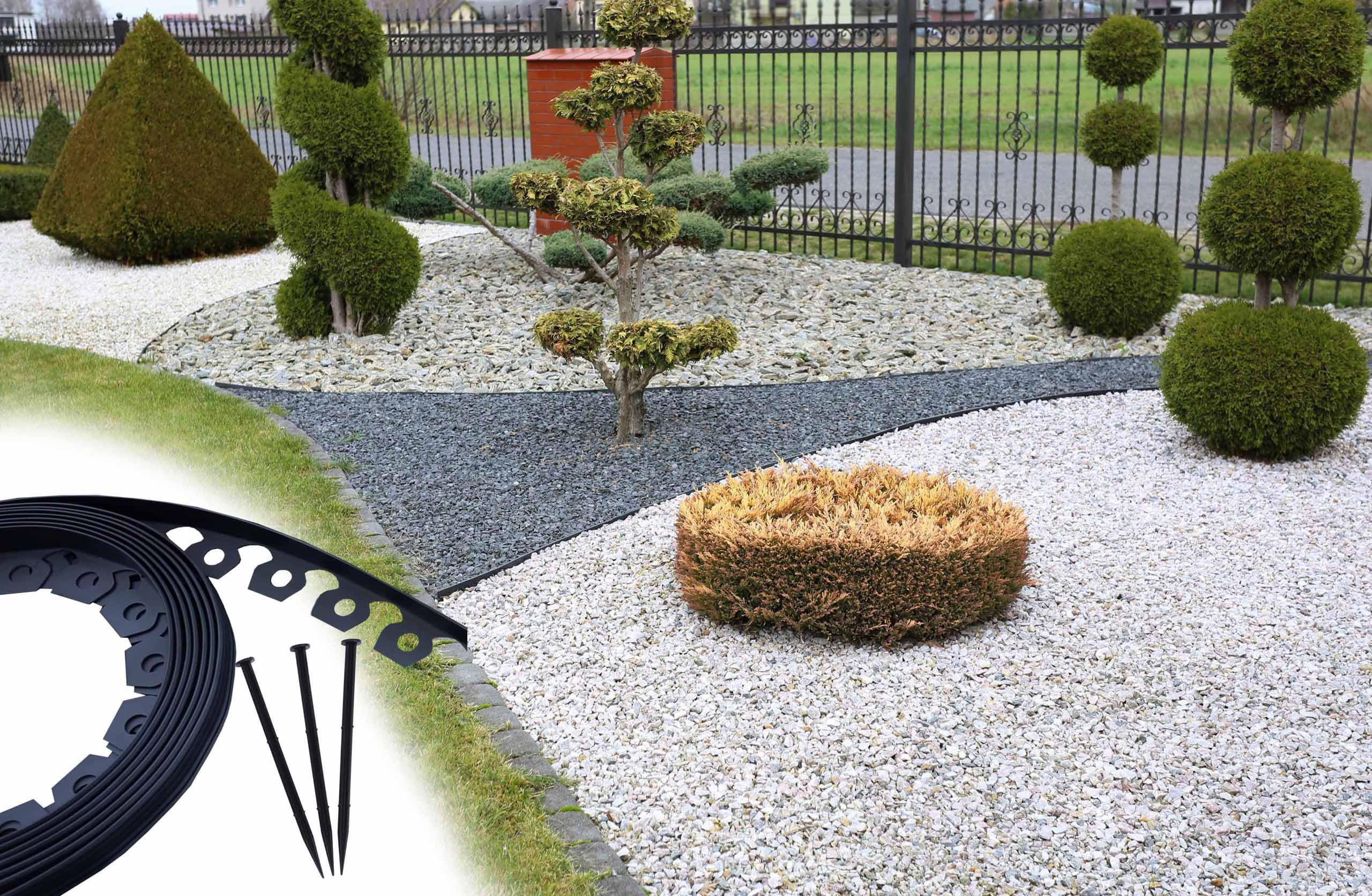 Bordo flessibile per giardino, bordo per prato morbido, bordo da giardino in plastica, 4 cm di altezza (10 m, nero)