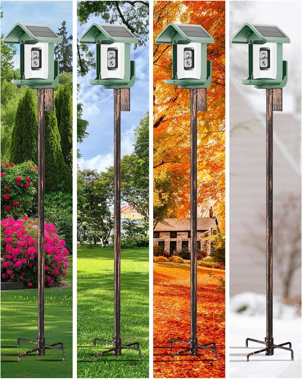 Bird Feeder Pole – 60 Inch Height Bird House Pole with 1-Inch Dia Heavy Duty for Birdfeeders, Feeding Stand with Mount Kit for Outdoor, Slip-Fit Connection, Copper Brushed