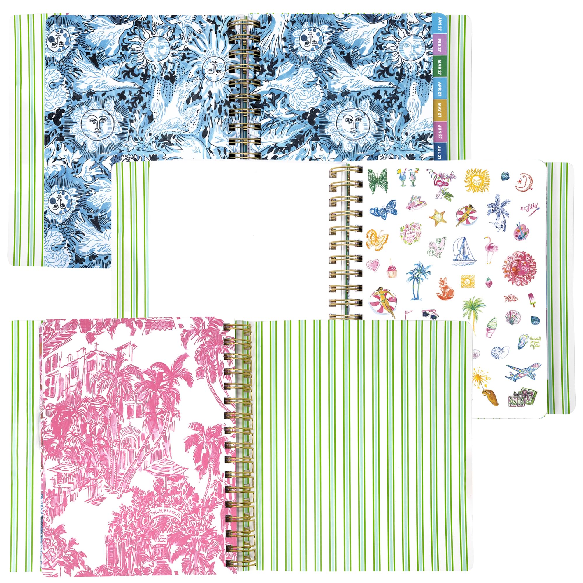 Lilly Pulitzer 17-monatiger Softcover-Planer, 17,1 x 22,5 cm, Agenda von August 2026 bis Dezember 2027, verdeckte Spiralbindung und Gummibandverschluss, monatliche Layouts, Aufkleber, Reise- und