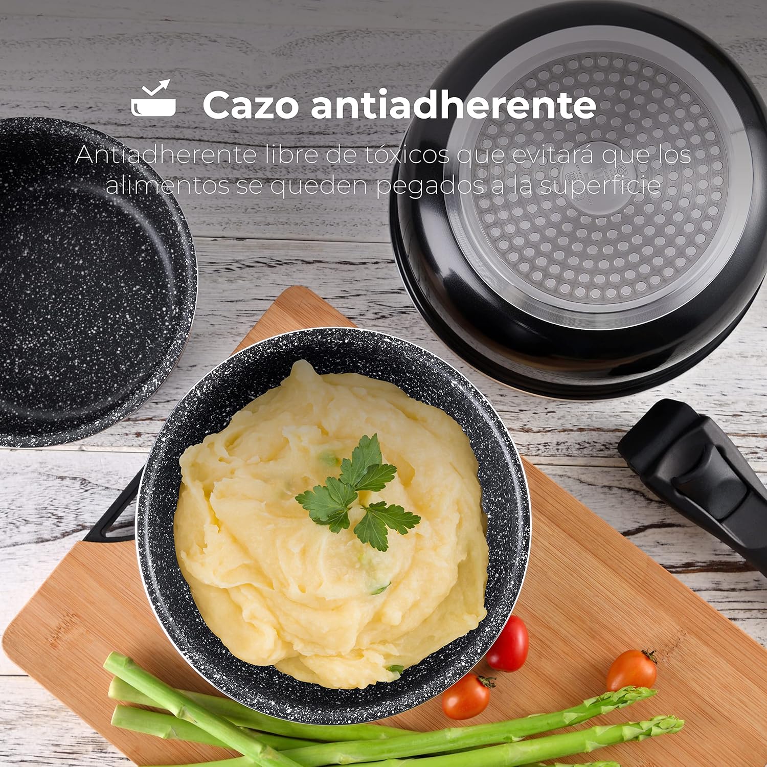 Set of 3 saucepans Ø16 + 18 + 20 cm pressed aluminium suitable for induction click & cook black with handle