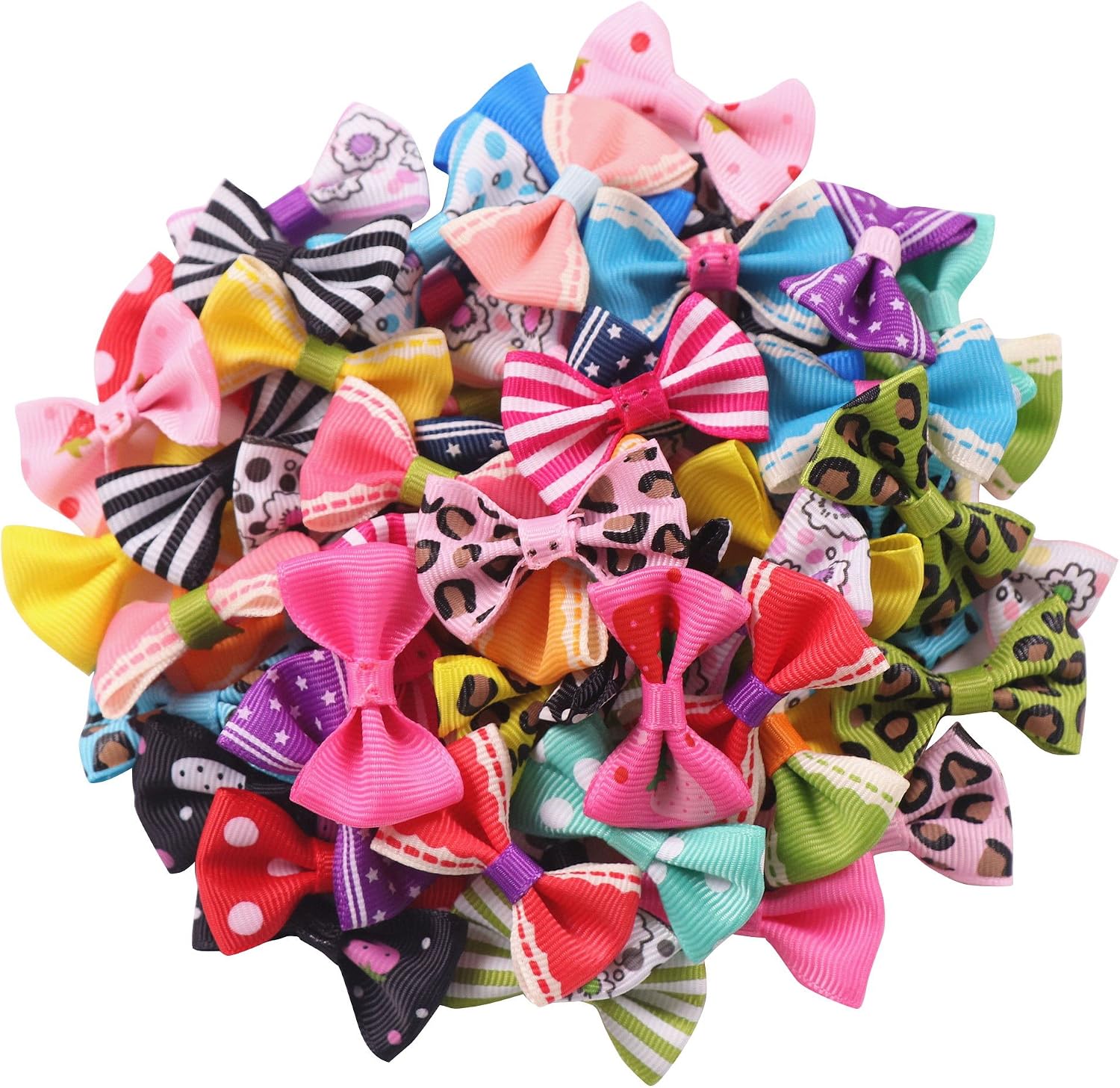 YAKA 60pcs(30pairs) 1.5inch Grosgrain Ribbon Mini Bow Ties Craft Rose Appliques Craft Wedding Hair Bow DIY Decor 30Color (Style1)