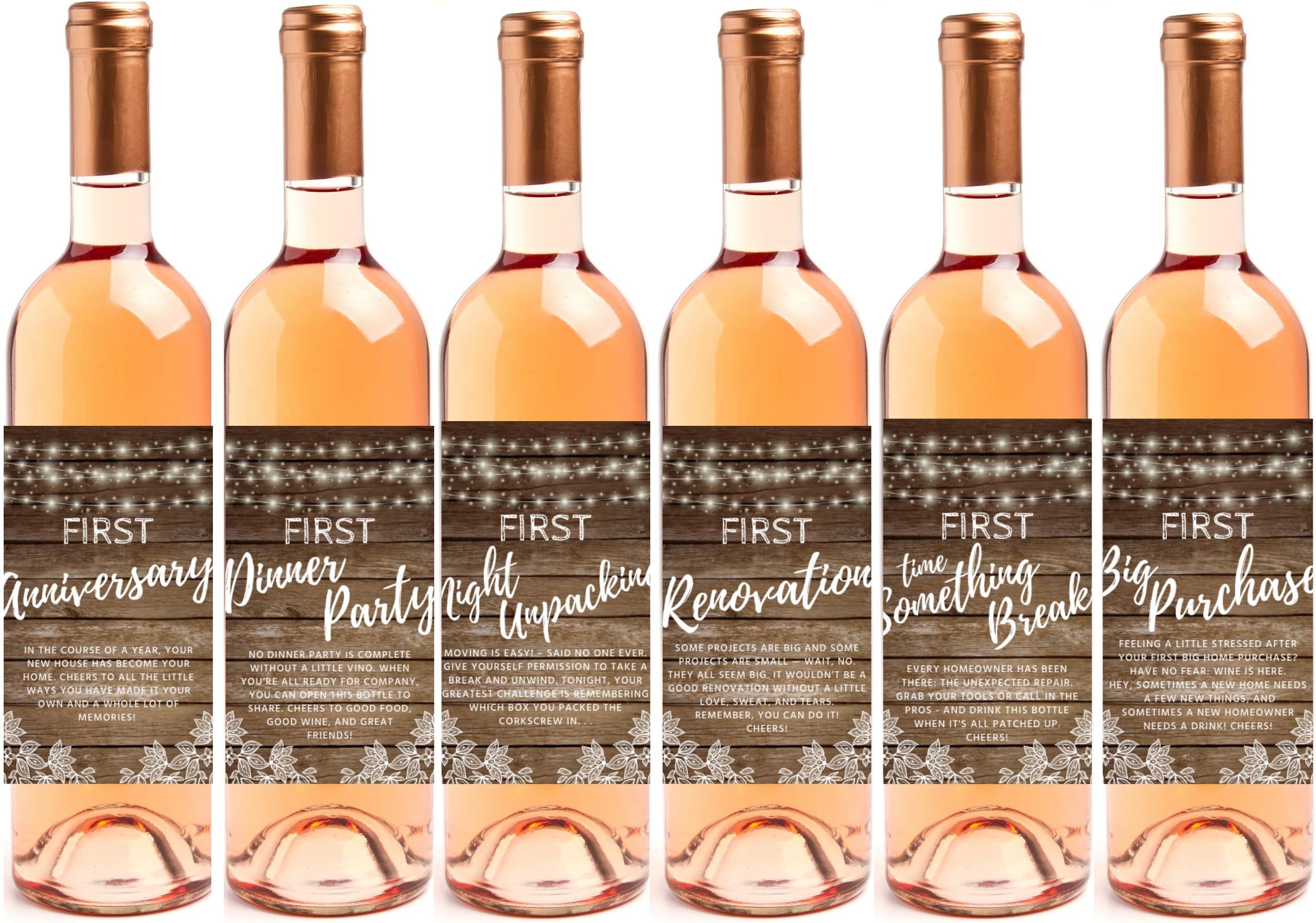 6 Rustic Housewarming Gifts for New Home, New Homeowner Stickers or Wine Label Gift Set Ideas for Presents, Congrats Home Sweet Home Party, Unique Real Estate Gifts from Agent for Client