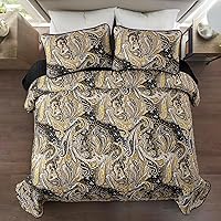 Vista 151 de DJY Juego de edredón de cachemira marrón, tamaño Queen, juego de colcha bohemia de 3 piezas, ropa de cama de microfibra suave y ligera con estampado