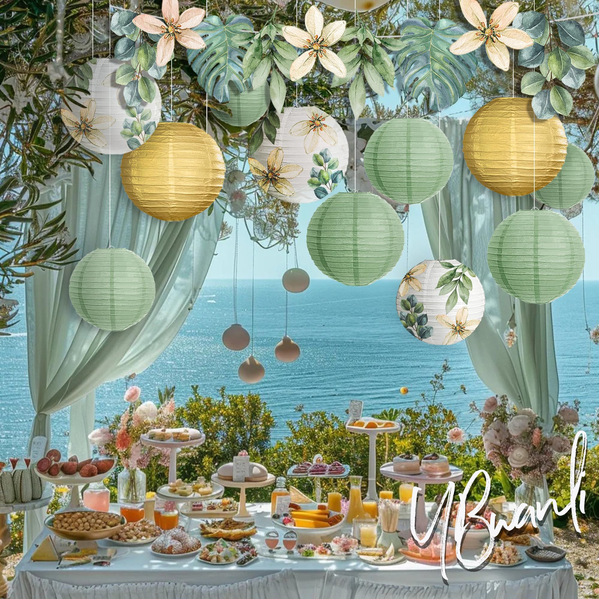 Lot de 13 lanternes en papier pour décoration de fête de jardin, communion, cérémonie de jeunesse, eucalyptus, baby shower, où la nature rencontre la décoration