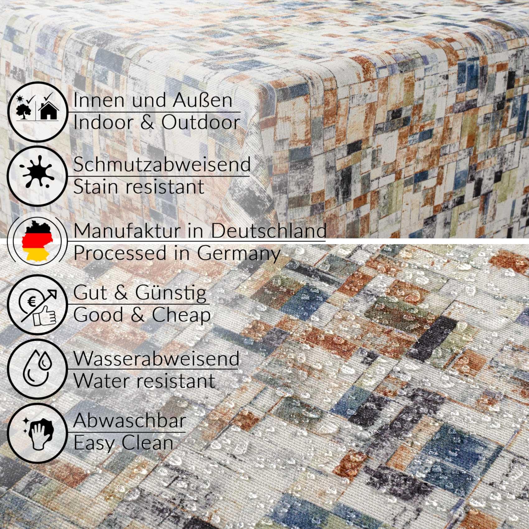 ANRO Mantel Antimanchas Mosaico Madera con Dobladillo 240x140 cm