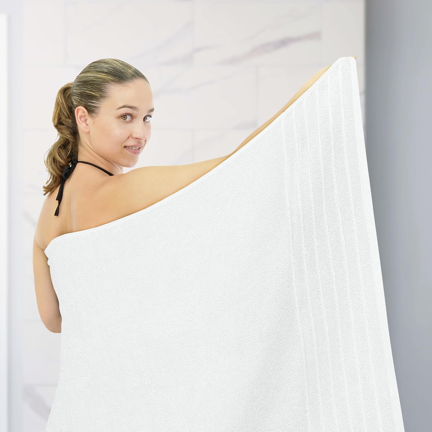 Tens Towels 1 Piece Jumbo Bath Sheet 40 x 80 Inches, White image 5
