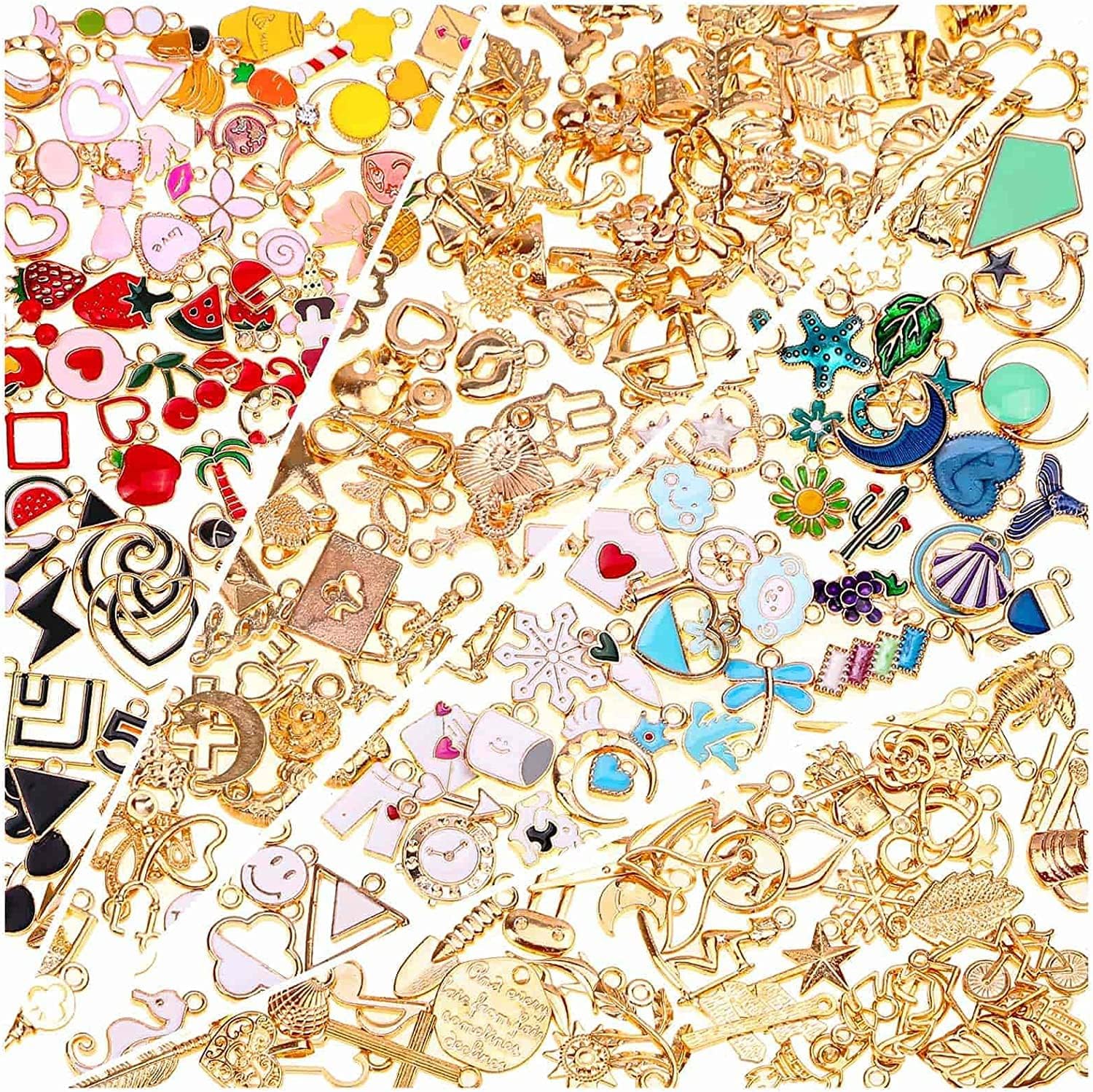 160Pcs Charms for Jewelry Making, Gikasa Wholesale Bulk Assorted Gold-Plated Enamel Charms Earring Charms for DIY Necklace Bracelet Jewelry Making and Crafting