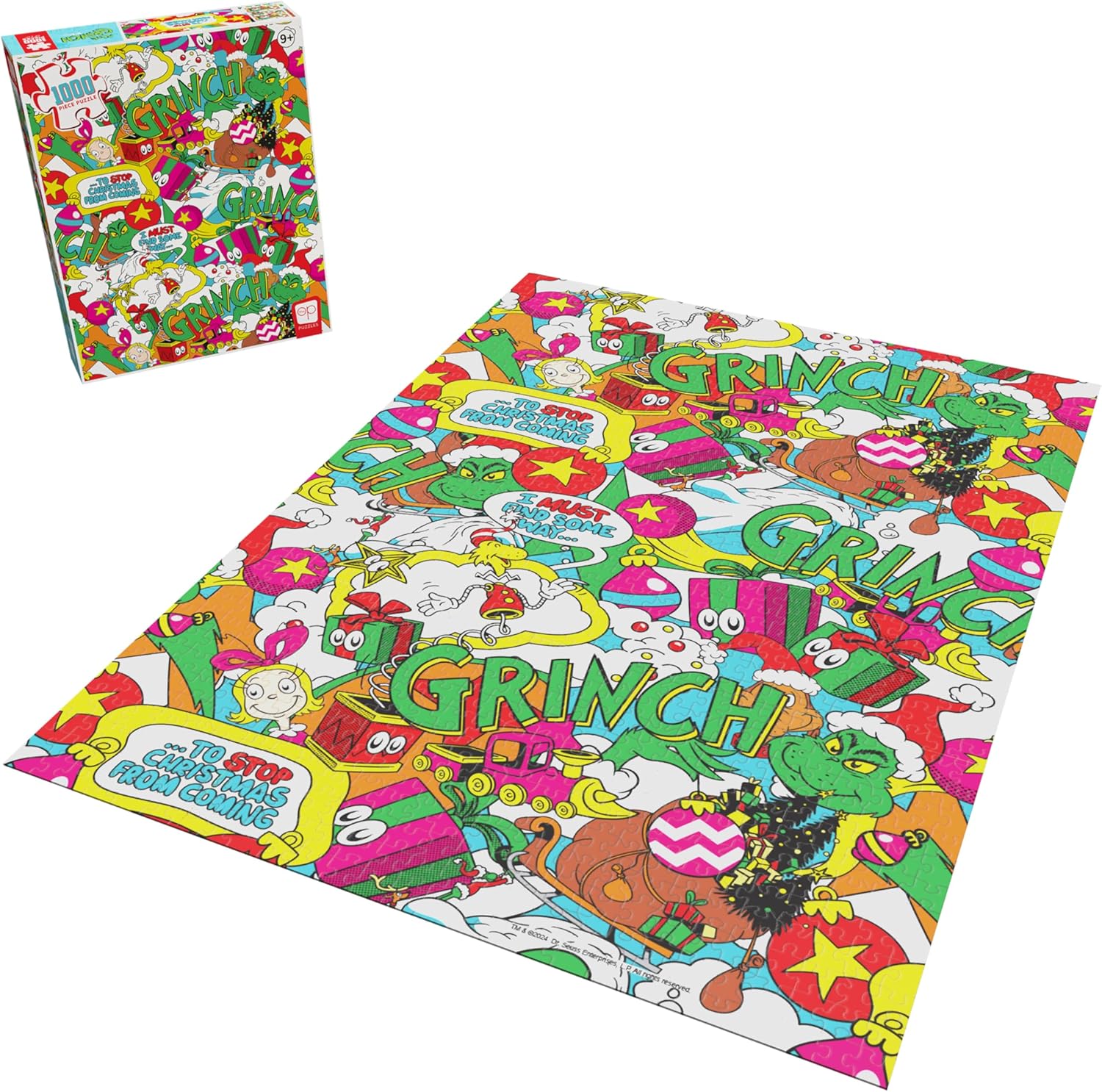 Grinch “Poppin” 1,000 Piece Jigsaw Puzzle, Dimensions 19” x 27”, Collectible Featuring Grinch, Artwork Celebrating Classic Children's Book, Officially-Licensed Dr. Seuss Grinch Puzzle & Merchandise