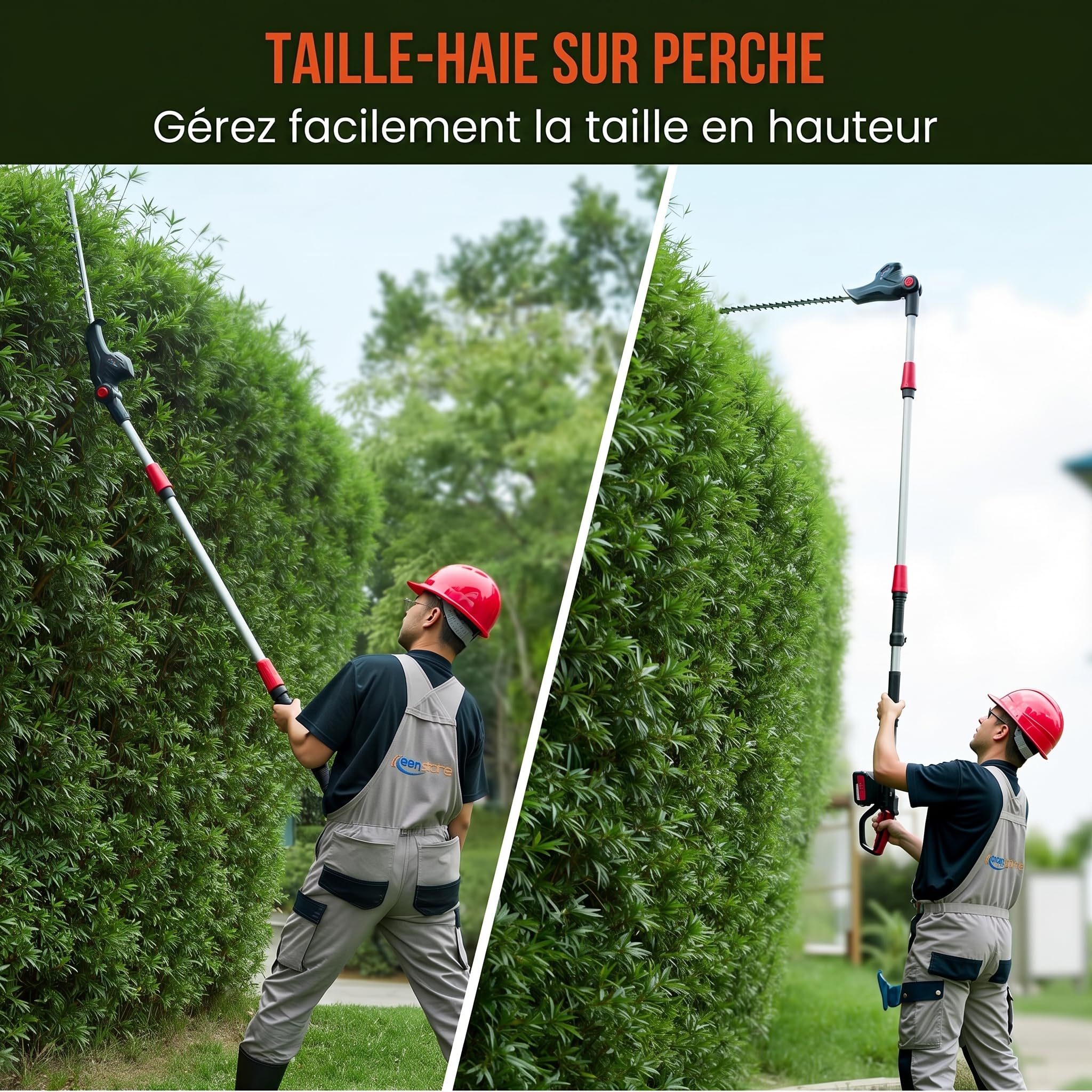 Keenstone 2-en-1 Élagueuse sur Perche et Taille-haie Électrique sans Fil, Double Lame de 42cm, Tronçonneuse de 20cm, Batterie 4,0Ah, Portée Max de 2,8m pour Jardin, Arbres et Arbustes