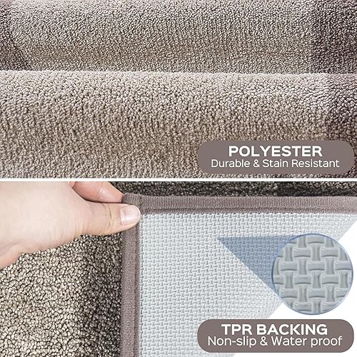 Miniatura 3 de Alfombra de cocina lavable a máquina de 32 x 72 pulgadas, antideslizante para puerta de interior, alfombra absorbente para dormitorio, pasillo, Beige