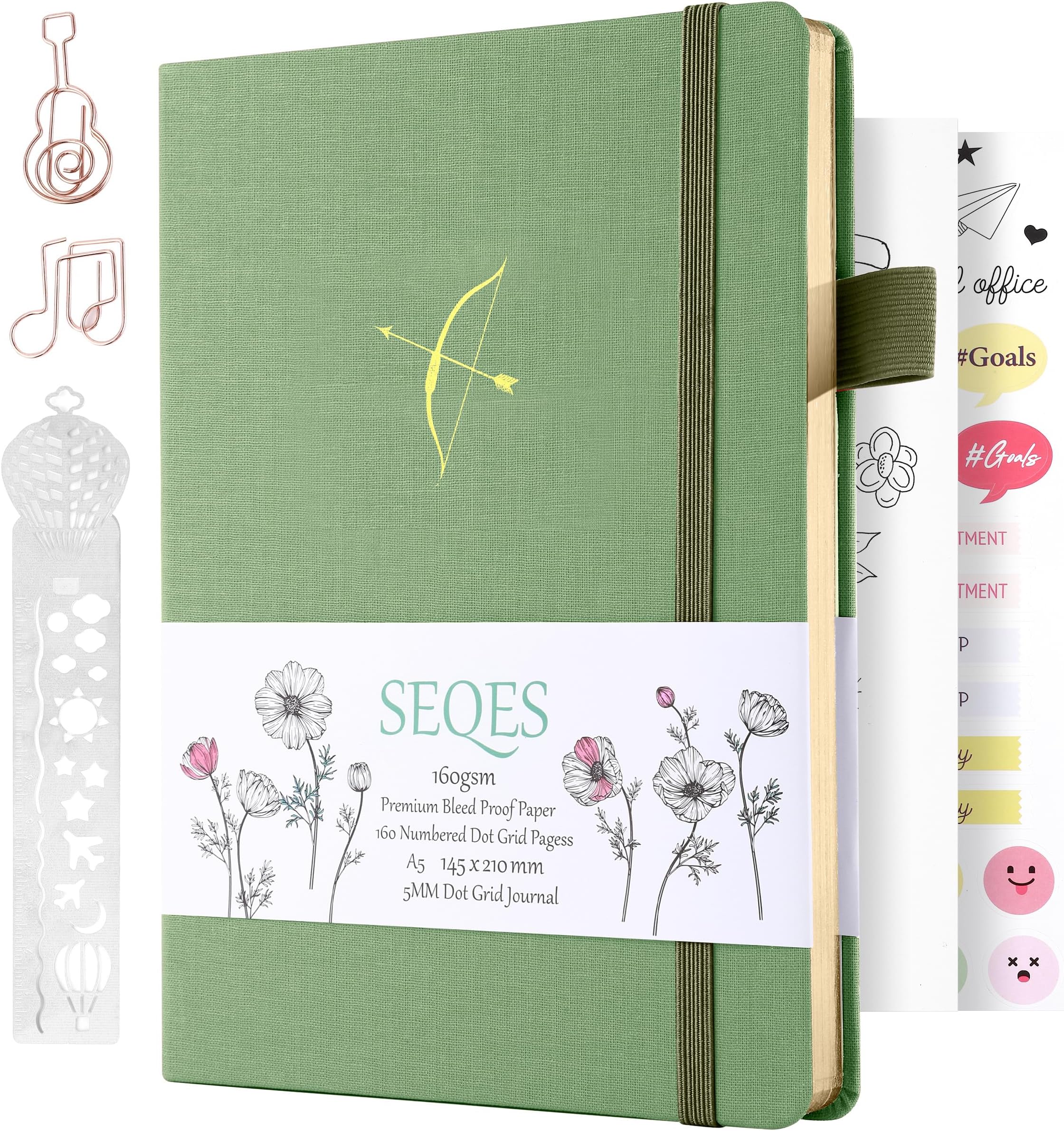 SeQeS Bullet Dotted Journal - A5 Dot Grid Notebook with pages number,160gsm Bleedproof Paper and Fabric Hardcover for Personal Organizers, Bullet Journals, and journaling Hardcover