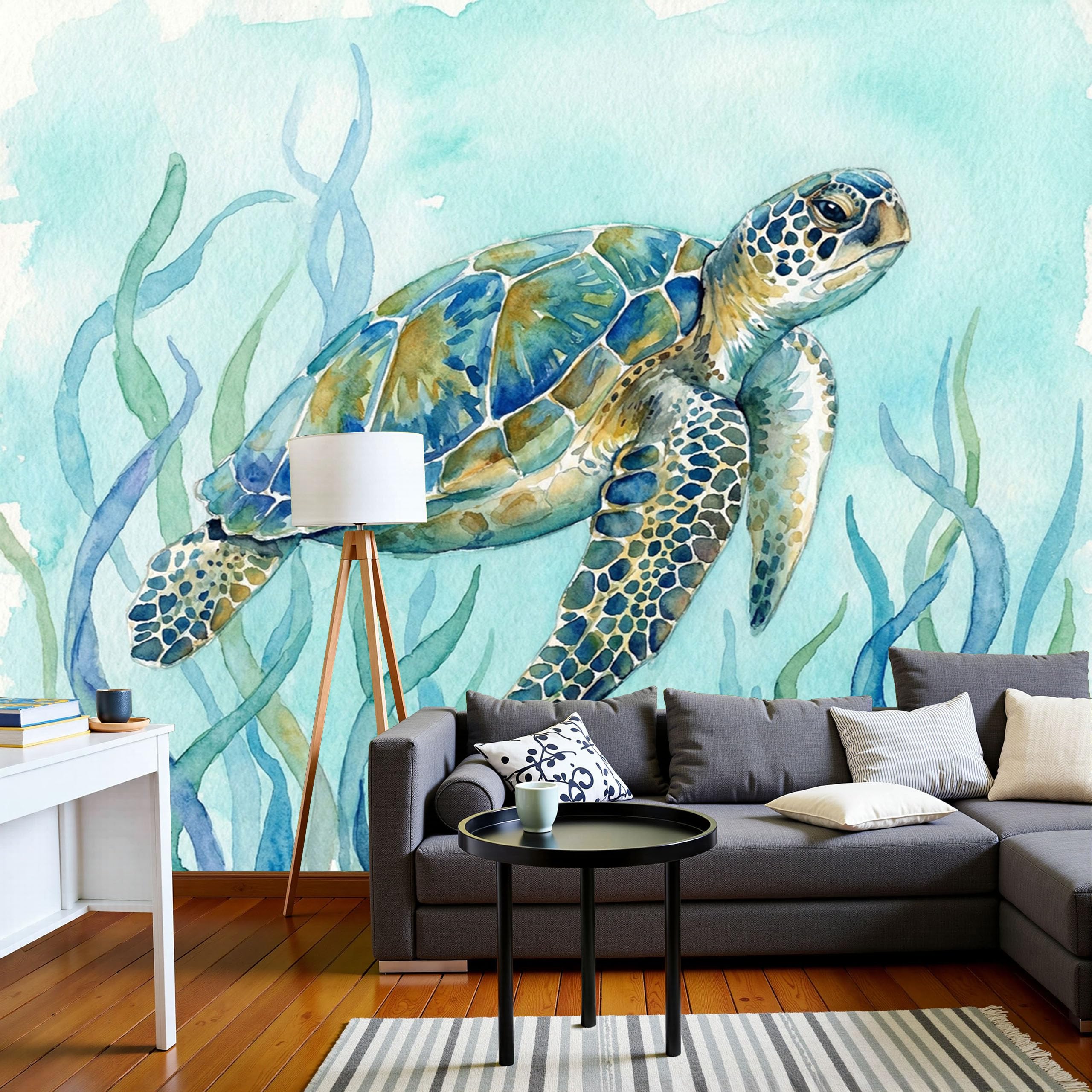 Papier Peint 3D Océan pour Chambre d'Enfant Déco Salon Turquoise 300x210 cm