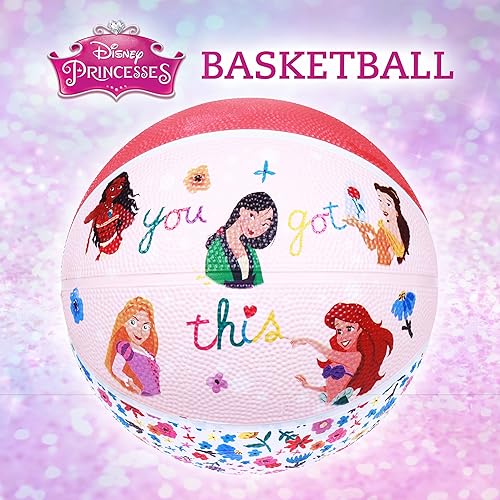 Miniatura 2 de Disney Princess Baloncesto tamaño 6, Ariel, Moana, Mulan, Bella y Rapunzel para interiores y exteriores, pelota deportiva juvenil para niños y