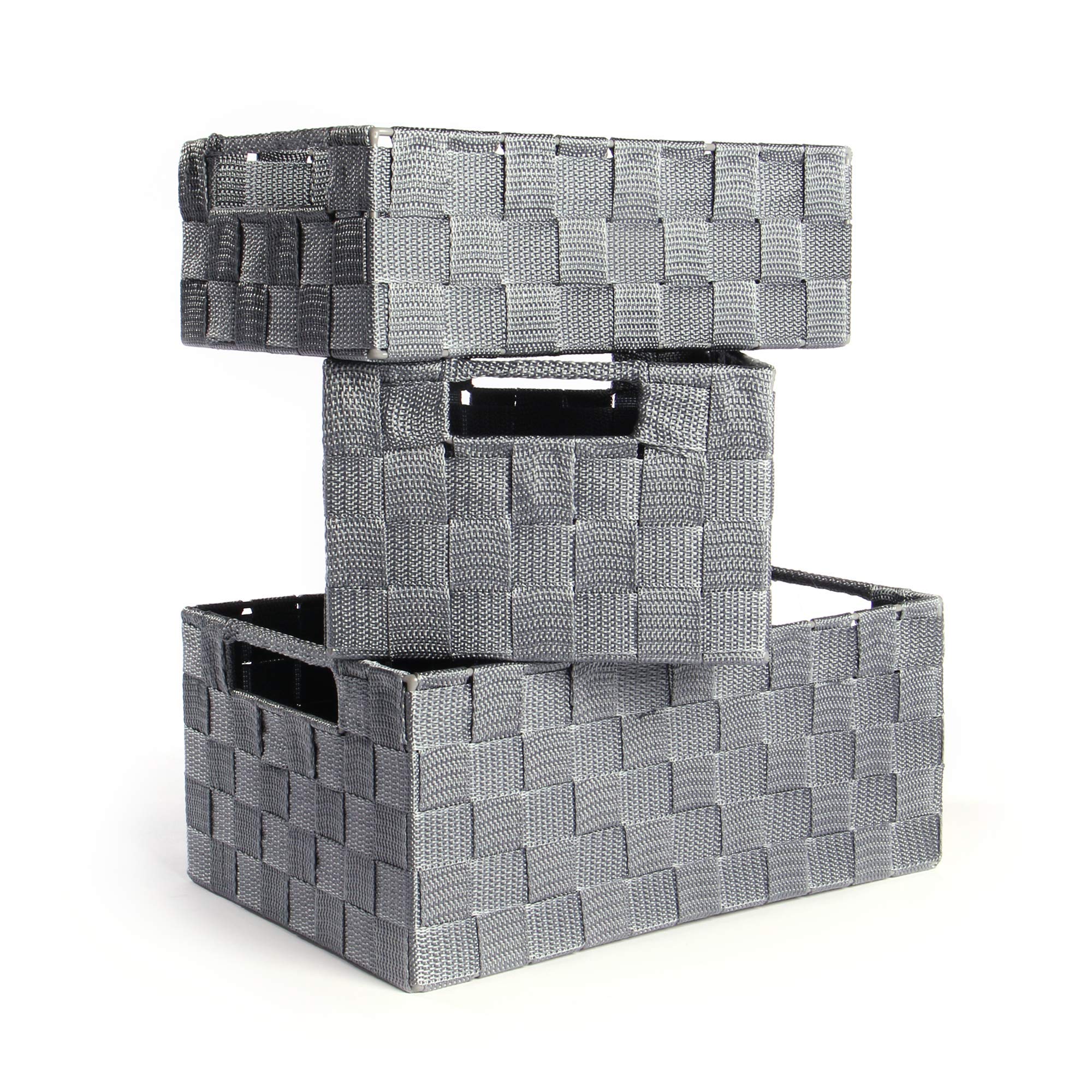 Set 3 Cestini Portaoggetti Intrecciati - Grigio Per Casa E Ufficio - Foto 2