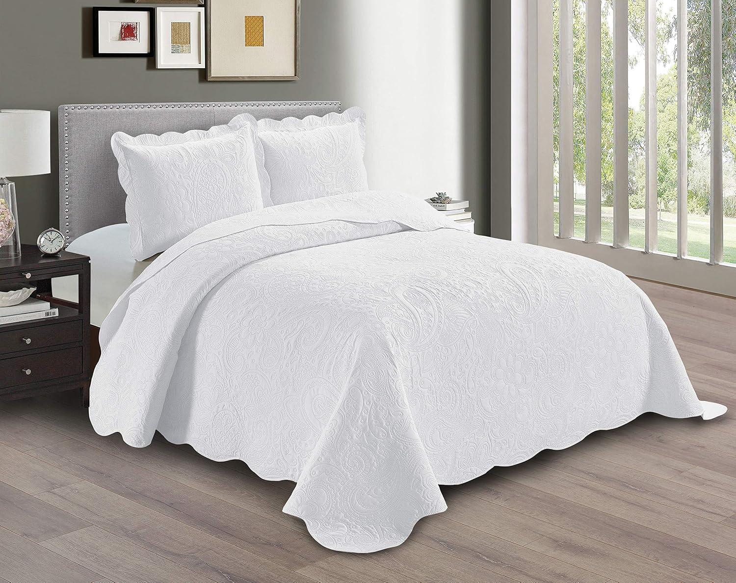 Linen Plus Embossed Coverlet Bedspread Set Oversized Solid White Full/Queen Bed Cover Bedding New # Dana