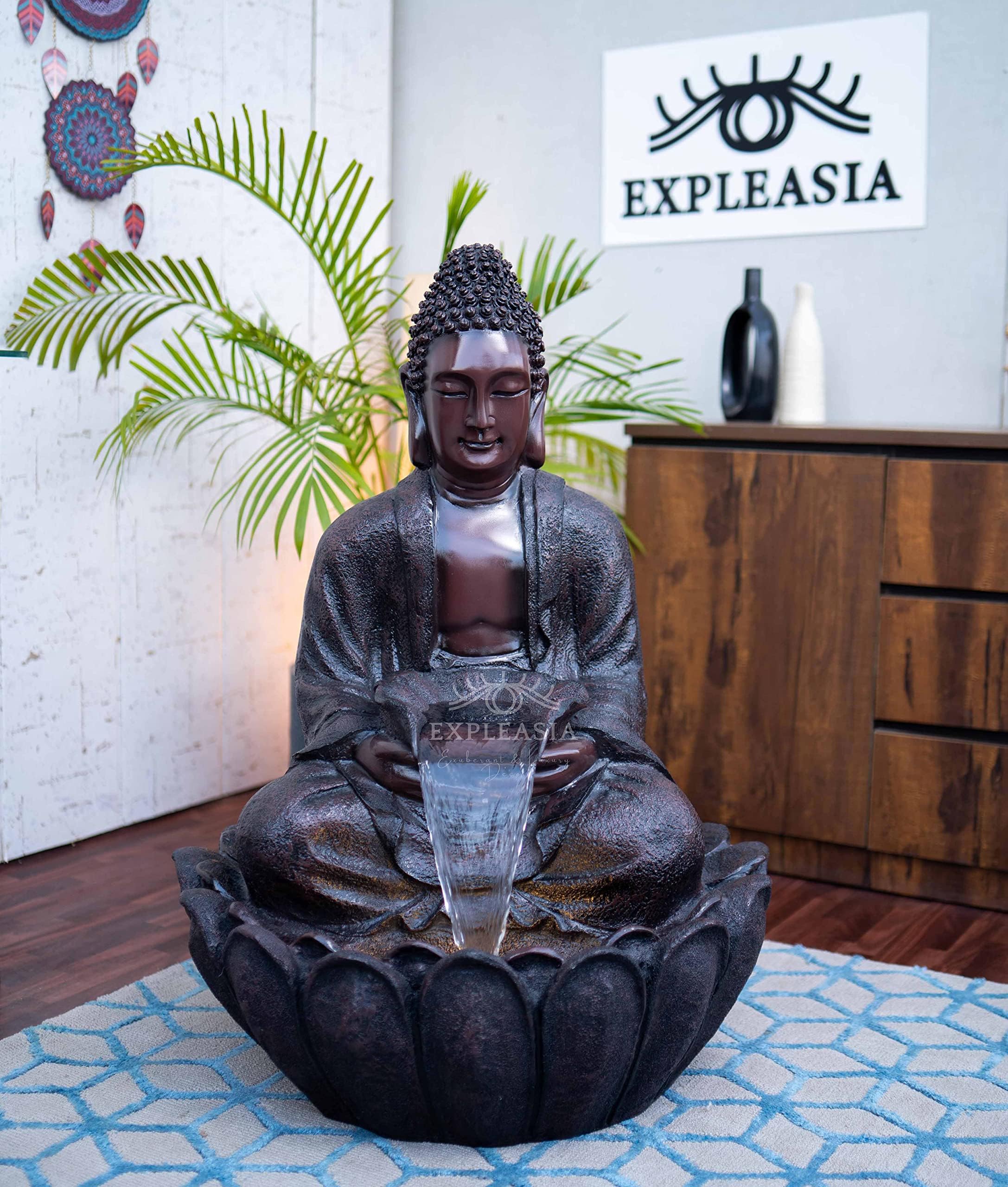 EXPLEASIA Lotus Buddha Water Fountain for Home Indoor Fountain Big Size for Garden Home vastu Buddha Fountain with electrcials Warranty 3 feet (Brown)