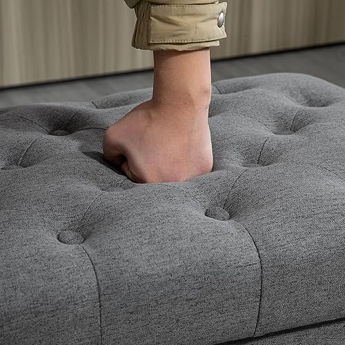 Miniatura 8 de HOMCOM Otomana con almacenamiento para sala de estar, otomana de almacenamiento de 25 pulgadas con tapa extraíble, banco de tela con botones para