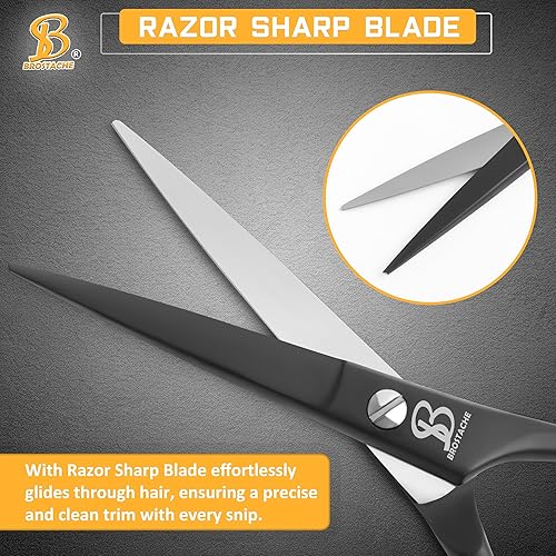 Miniatura 2 de Tijeras para barba y bigote para hombres de 5 pulgadas, 2 peines y hermosa bolsa de viaje, forjadas a mano con borde biselado para precisión,