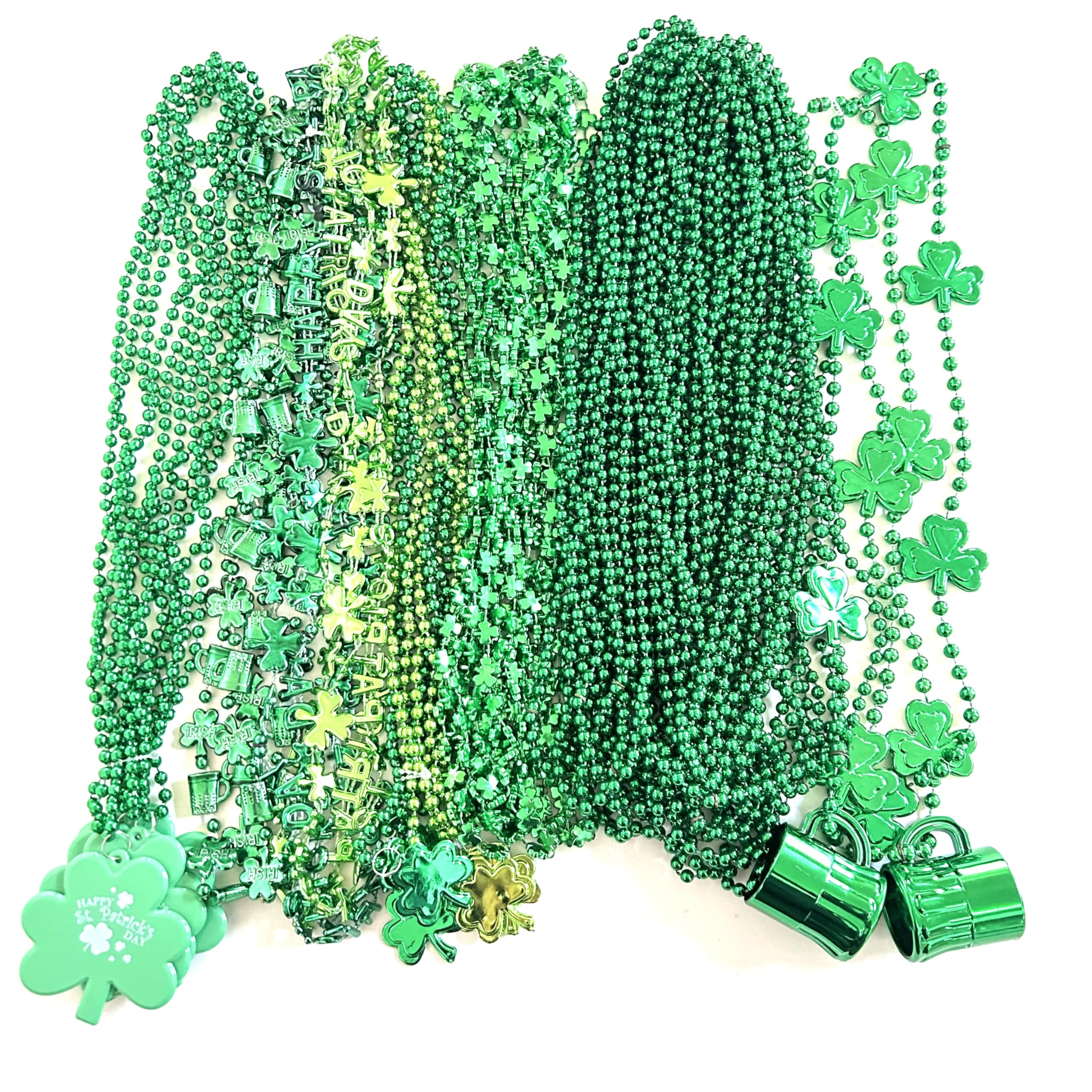 YSPPF 66 Pcs With 7 Styles St Patrick's Day Shamrock Beads Necklaces Irish Green St. Patrick's Beer Mug Beads Necklaces Party Parade Decorations
