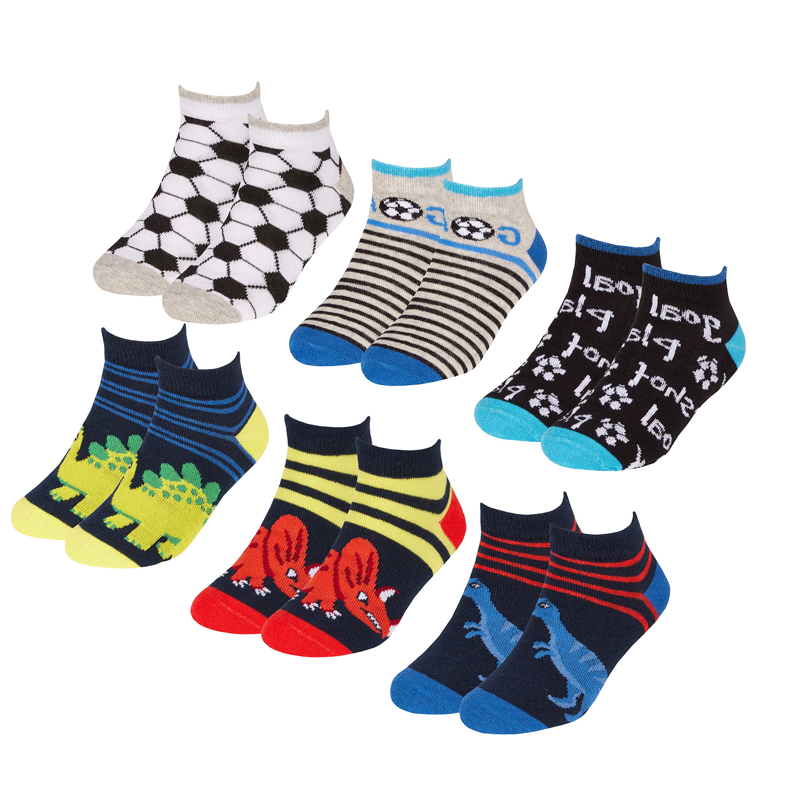 Metzuyan Boys Multibuy B - 6 Pairs Kids 6 Pairs Football Dino Cartoon Trainer Liner Socks Dino 12.5-3.5