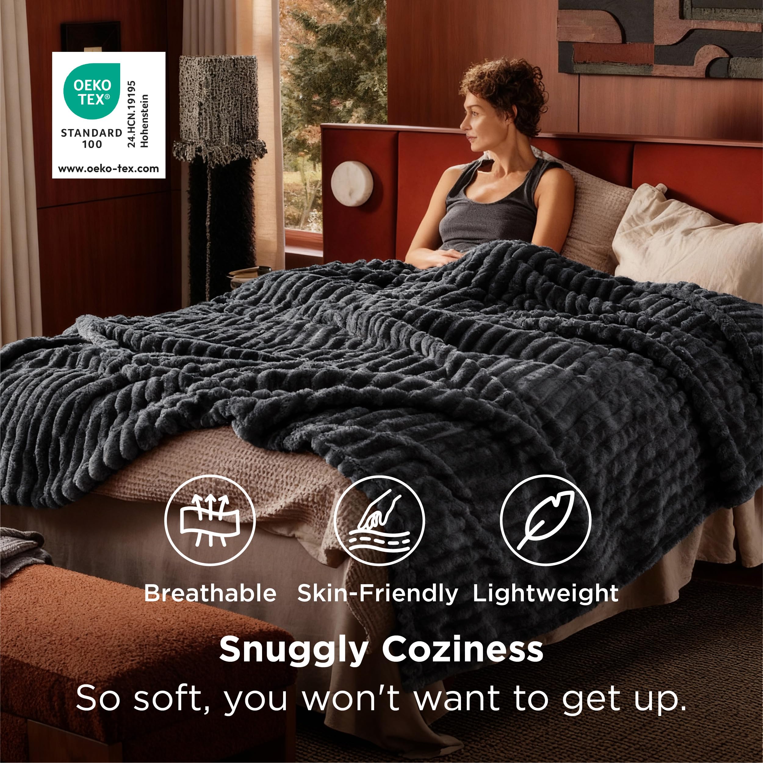 Bedsure Bed Blankets King Size - Fleece Blanket Fluffy Cosy Warm Blankets, Soft Cute Double Size Throw Gifts for Women and Girls, Dark Grey, 230x270 cm - 3