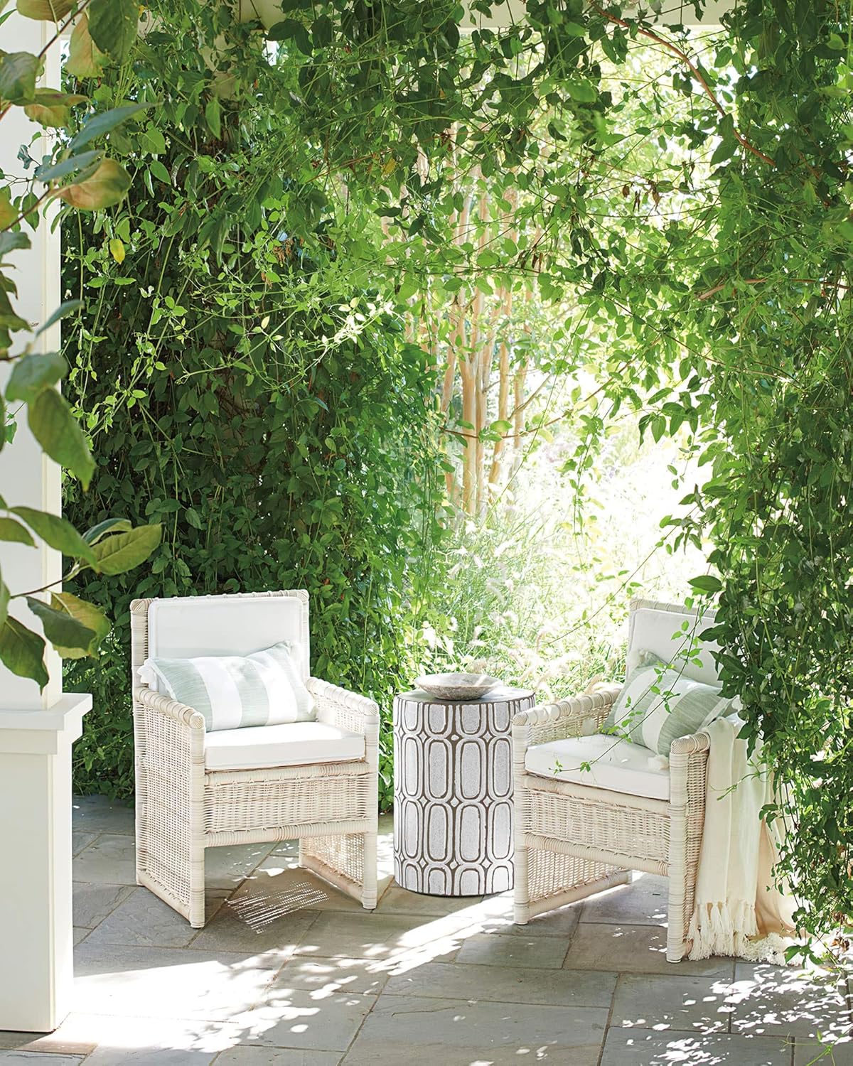 MOTINI Heavy Duty Ceramic Decorative Garden Stool Elliptical Pattern Side Table for Indoor, Outdoor, Garden, Patio, Lawn, Home Decor, 16" H, White and Brown : Patio, Lawn & Garden