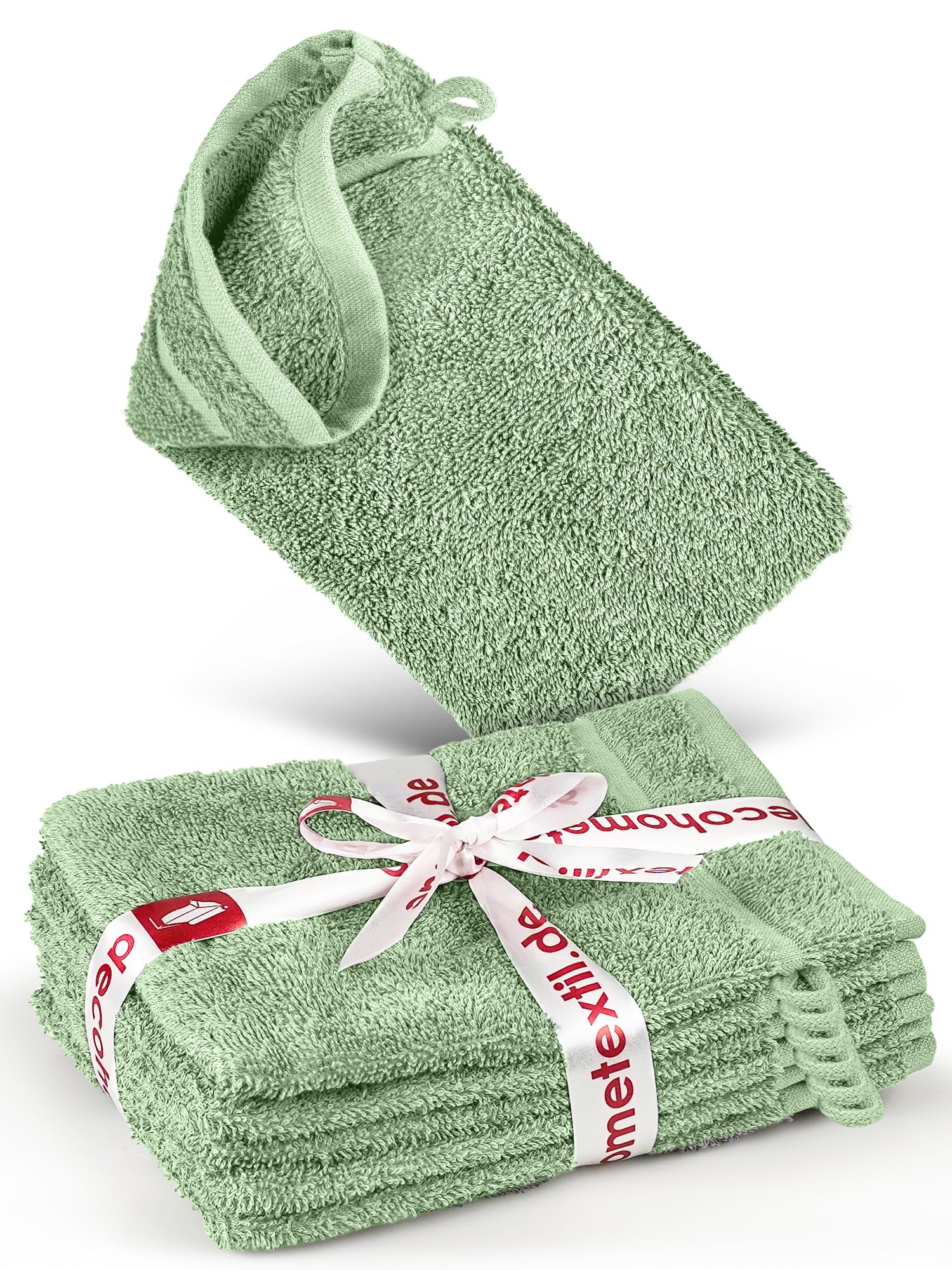 DecoHomeTextil Handtuch-Set 6 Waschlappen 15 x 21 cm in Salbeigrün aus 100% Baumwolle, hochwertig, kuschelweich und saugstark