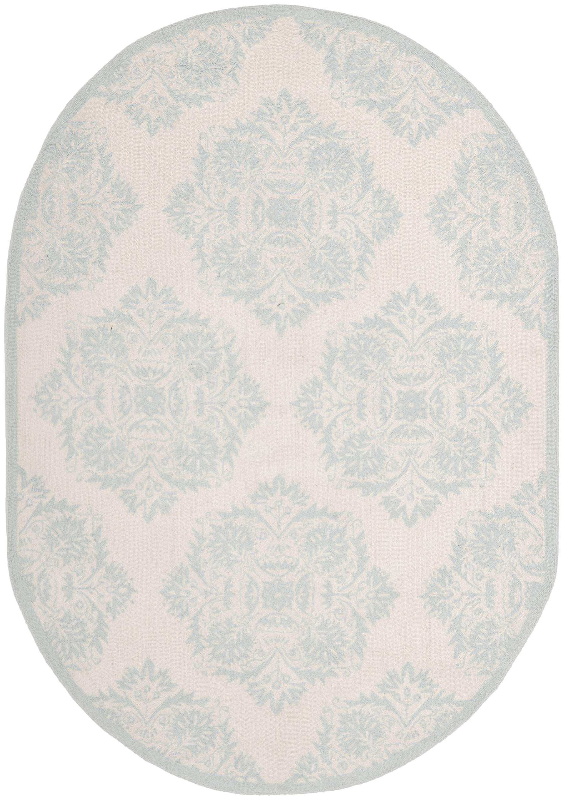 SAFAVIEH Chelsea Collection Area Rug - 7'6" x 9'6" Oval, Ivory & Blue, Hand-Hooked French Country Wool, Ideal for High Traffic Areas in Living Room,