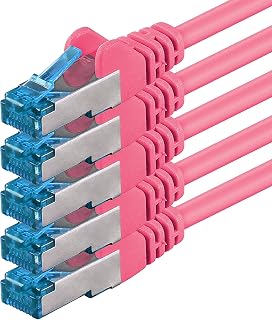 1aTTack.de 0.5m - CAT6a - network cable magenta - 5 pieces CAT 6 A patch cable 10000 Mbit s SFTP PIMF 500 MHz compatible with CAT5 CAT6 CAT7 CAT8 DSL Internet Switch Router