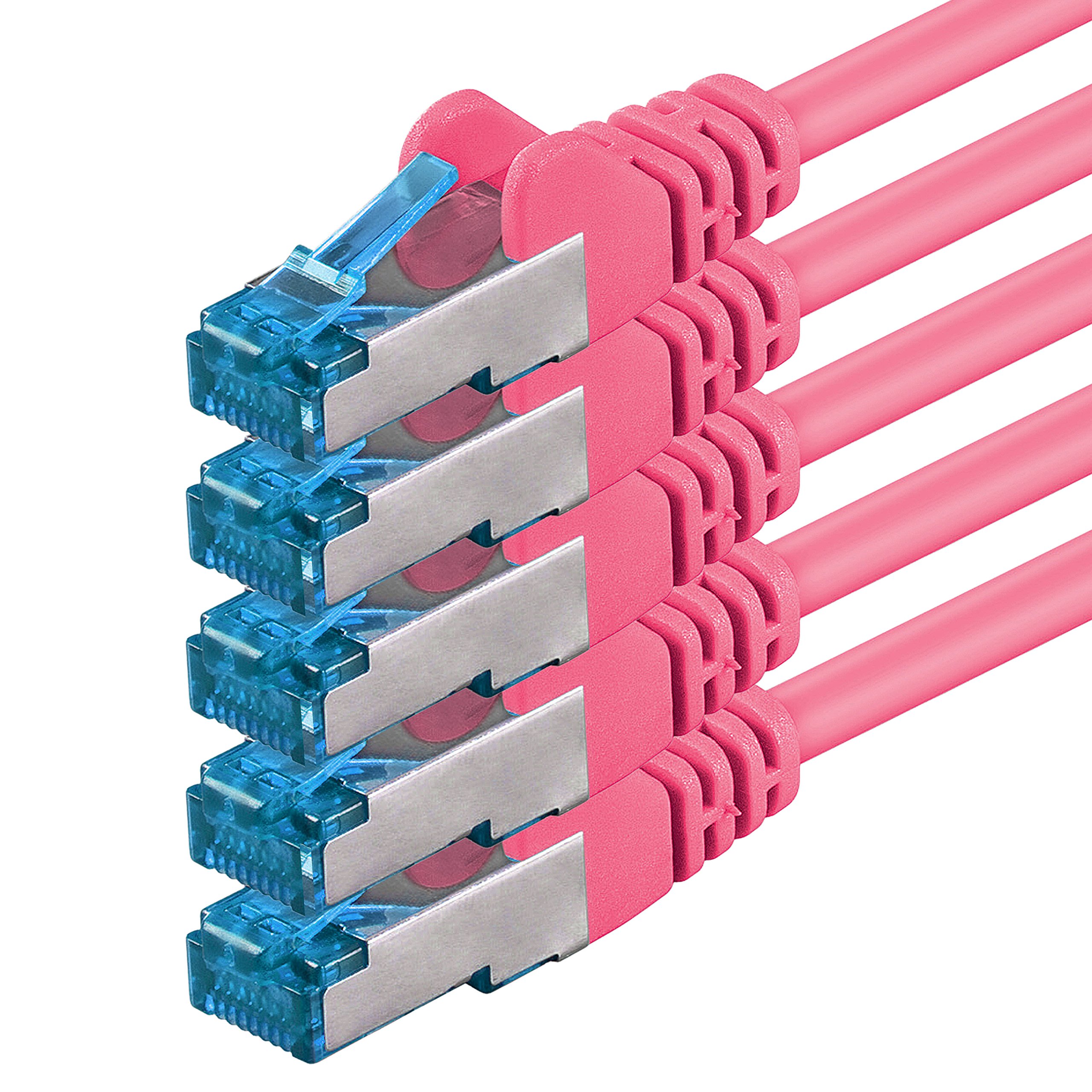 1aTTack.de 0,5m - CAT6a - Netzwerkkabel magenta - 5 Stück CAT 6 A Patchkabel 10000 Mbit s SFTP PIMF 500 MHz kompatibel zu CAT5 CAT6 CAT7 DSL Internet Switch Router