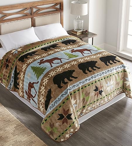 Shavel Home Products Manta de lujo de pelo alto de gran tamaño, felpa y cálida, 90 x 90 pulgadas, rayas silvestres